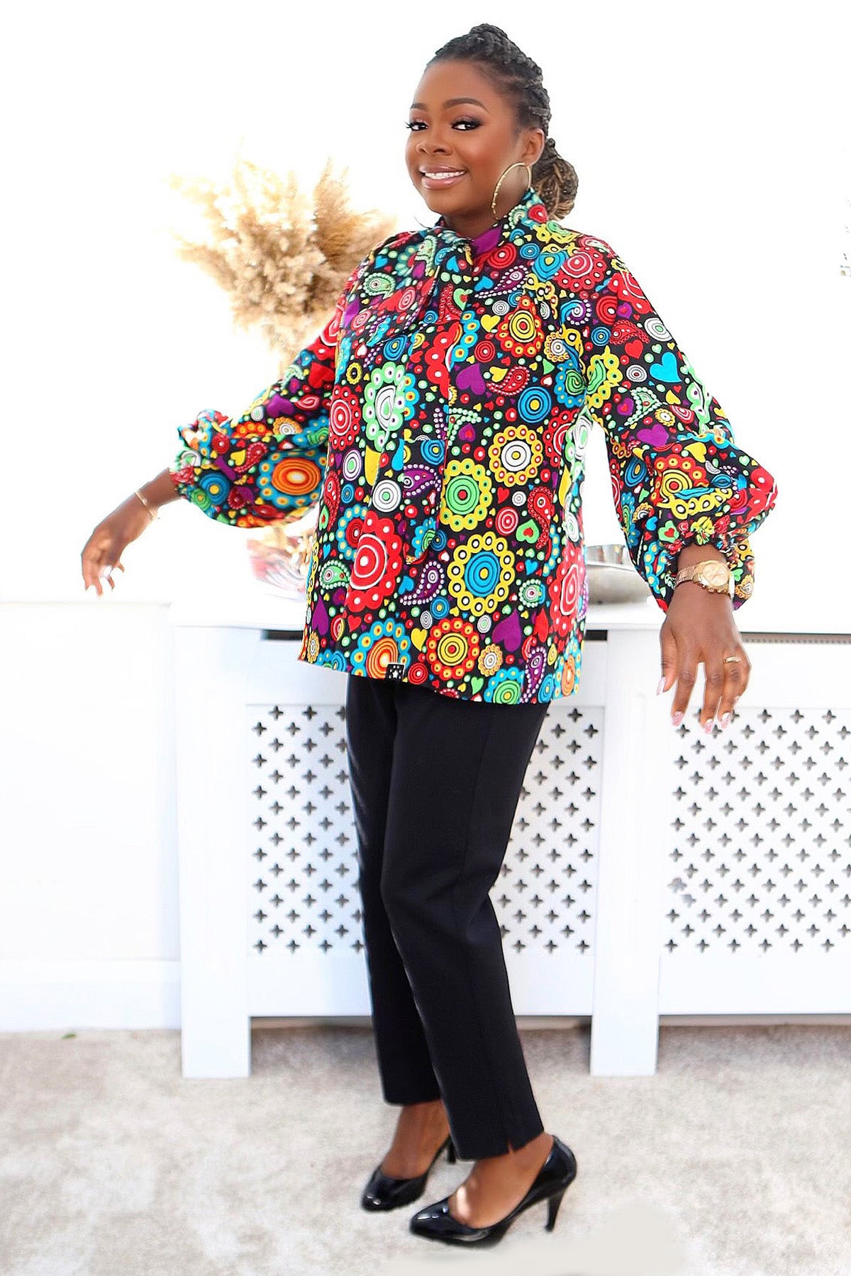 Abiola Tie Neck Ankara Top by Oge Fashion | Bold, Size 12-18