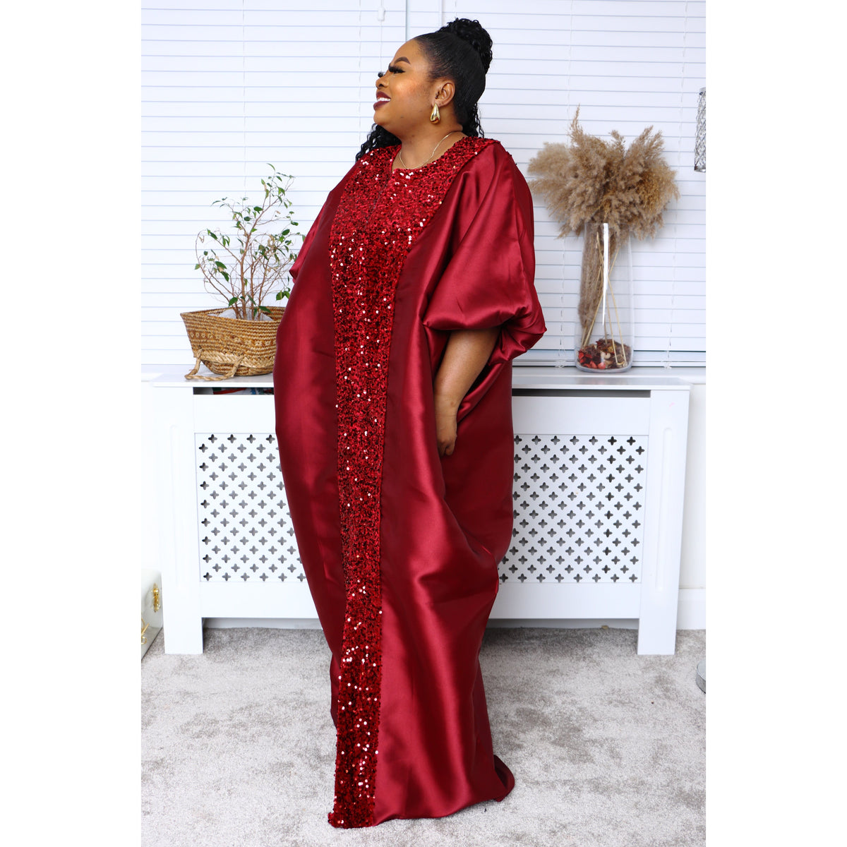 African Bubu Sequins Wine maxi dress