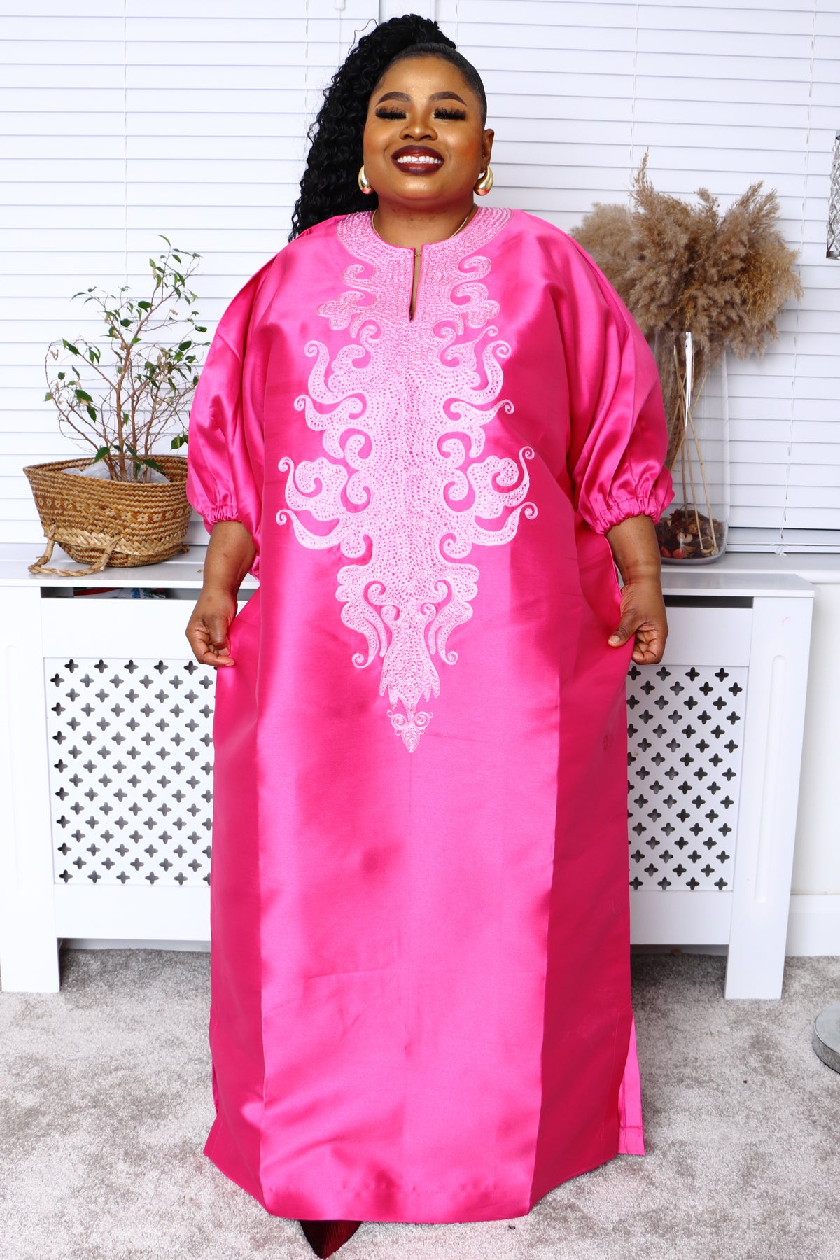 African Pink Bubu with Embroidery