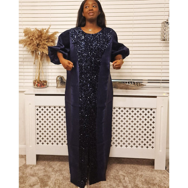 AFRICAN BUBU BLUE SEQUINS MAXI DRESS