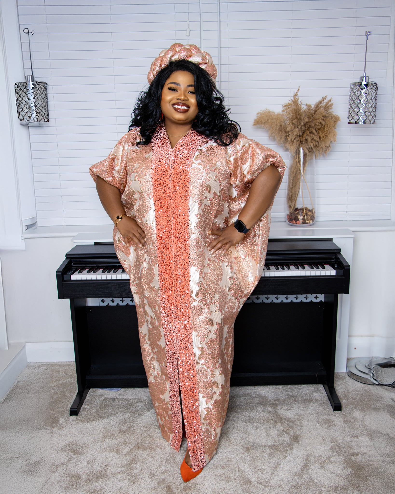 Arabel Damask Sequins Maxi Boubou Dress