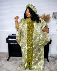 Green Damask Sequins Dress