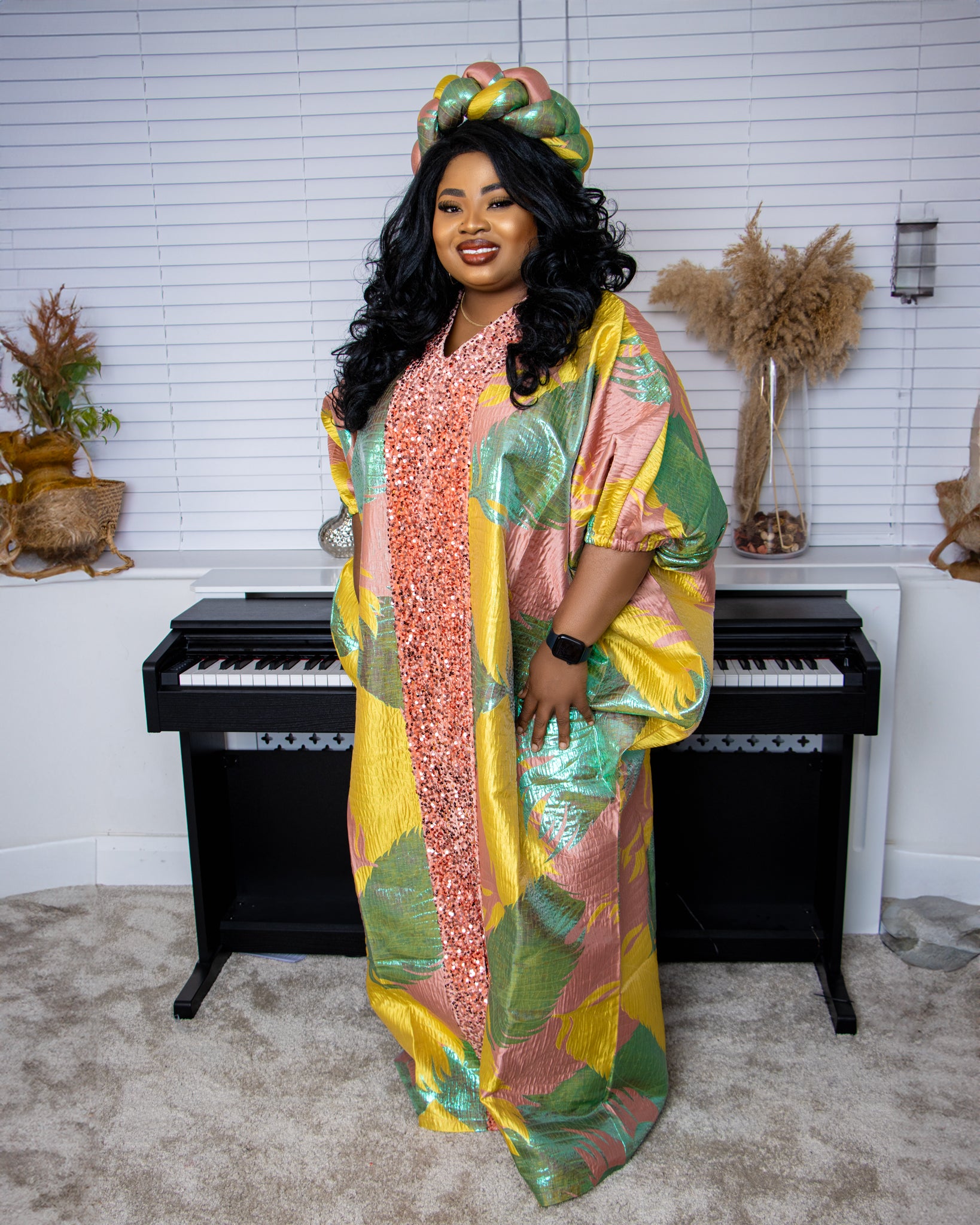 Multicolour Damask Boubou Maxi Dress