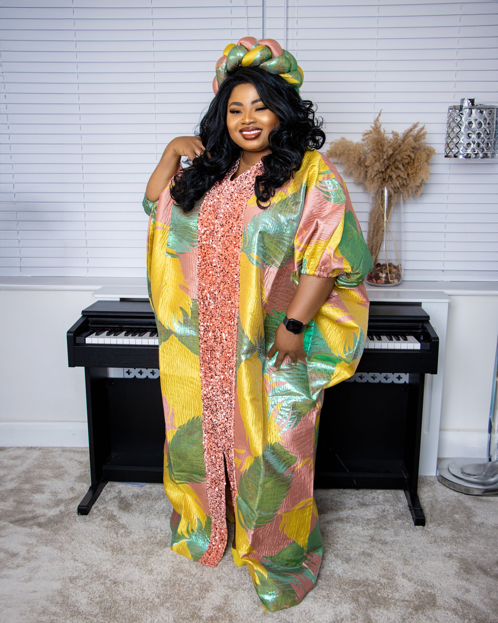 Multicolour Damask Boubou Maxi Dress