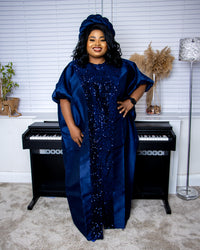 African Blue Maxi Boubou with Matching Headpiece