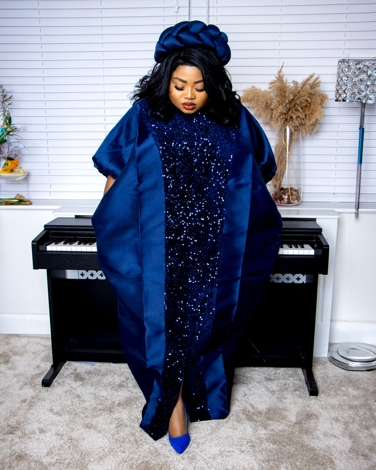 African Blue Maxi Boubou with Matching Headpiece