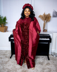 African Wine Maxi Boubou with Matching Headpiece